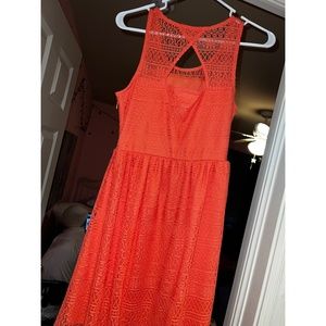 Coral Sleeveless Lace Mini Dress